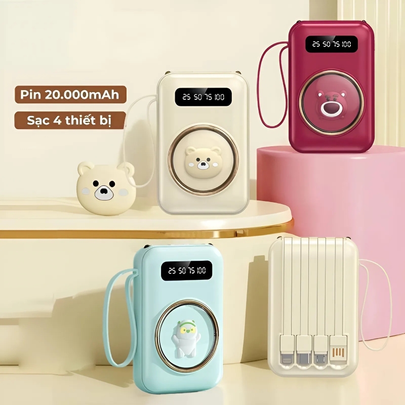 Pin Sạc Dự Phòng 4 Đầu Hình Gấu 4