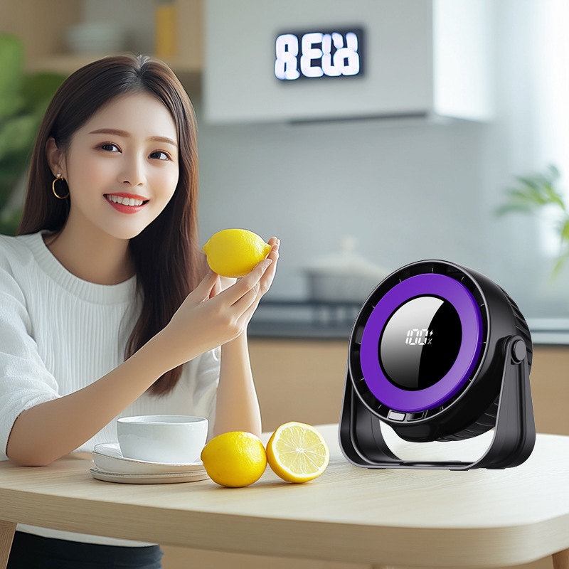 Quạt Tròn Tích Điện Để Bàn Màn Hình Led 5