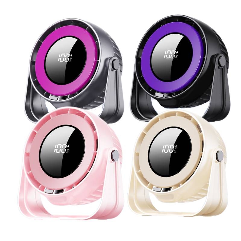 Quạt Tròn Tích Điện Để Bàn Màn Hình Led 4