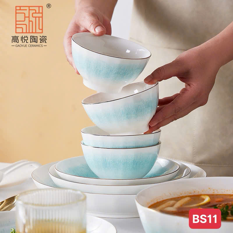 Chén Gốm Sứ Tráng Men Màu Ombre Xanh 5