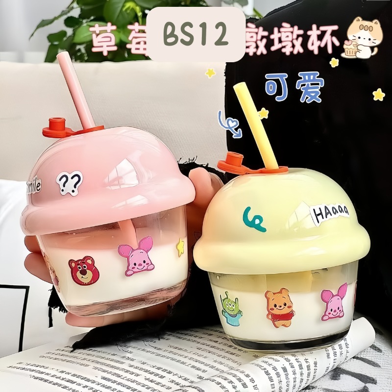 Cốc Nước Thủy Tinh Hoạt Hình Kèm Ống Hút Cho Bé 5