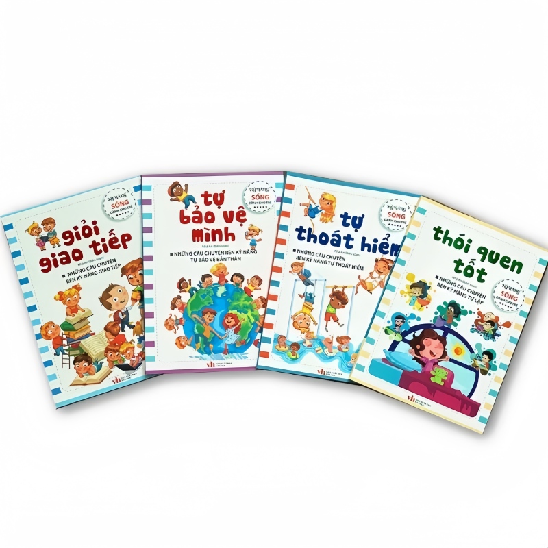 Combo 4 Cuốn Sách Rèn Kỹ Năng Sống Cho Bé : Tự Bảo Vệ Mình, Giỏi Giao Tiếp, Tự Thoát Hiểm, Thói Quen Tốt 5