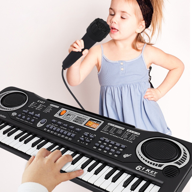 Đàn Piano Điện Tử 61 Phím Cho Bé Chơi Đàn Phát Triển Năng Khiếu Tặng Kèm Mic Cáp Sạc USB 5
