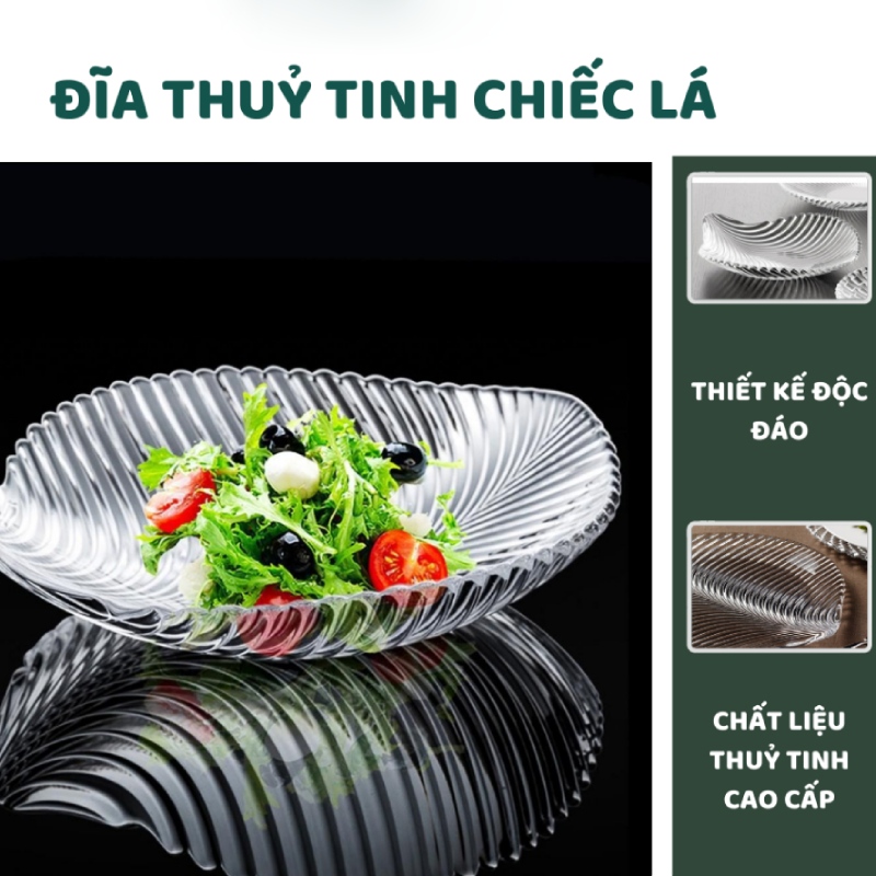 Đĩa Thủy Tinh Hình Chiếc Lá Trắng 5