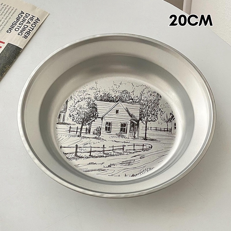 Dĩa Tròn Inox Sâu Lòng 20cm In Họa Tiết 4
