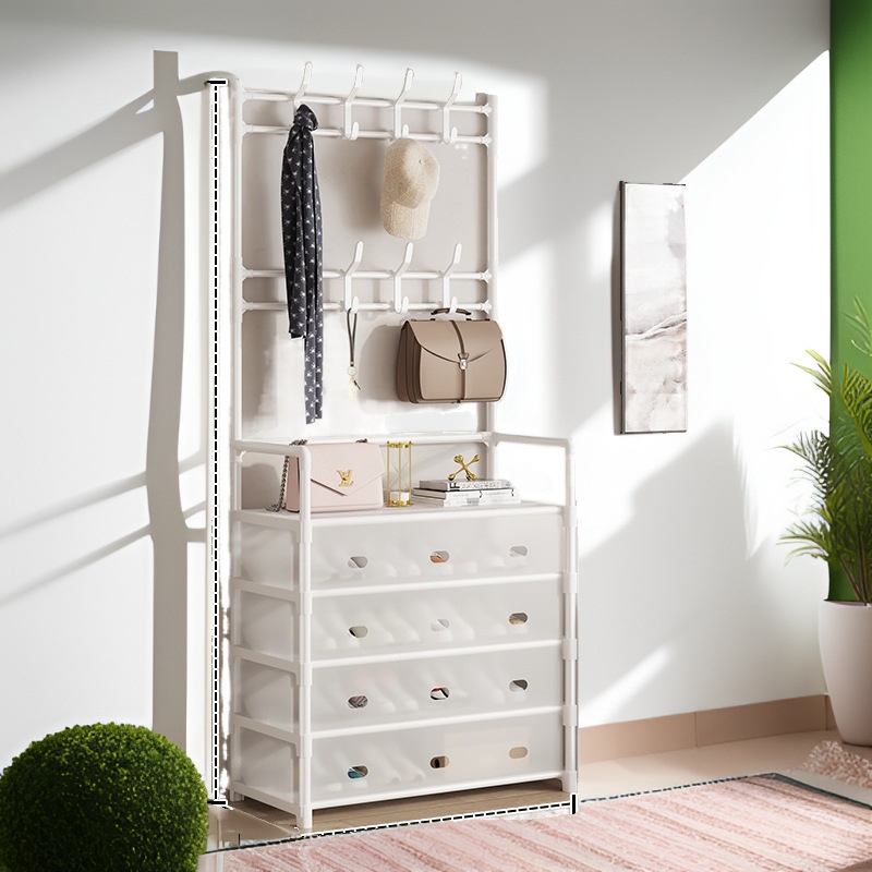 Kệ Chữ L Để Giầy Có Nắp 5 Tầng Kèm Chỗ Treo Quần Áo Tiện Lợi 4