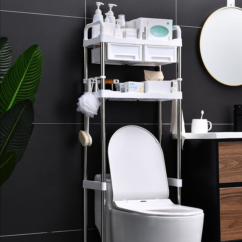 Kệ Inox 3 Tầng Có Ngăn Kéo Để Đồ Sau Bồn Cầu Tiết Kiệm Không Gian 4