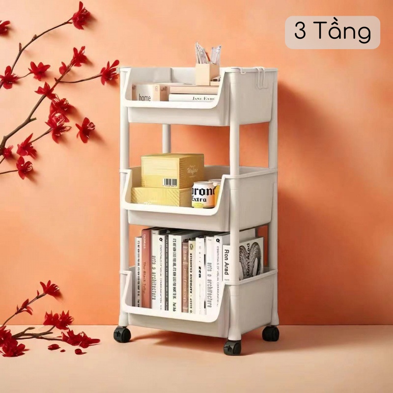Kệ Sách nhựa 3 Tầng Có Bánh Xe Tiện Lợi 5