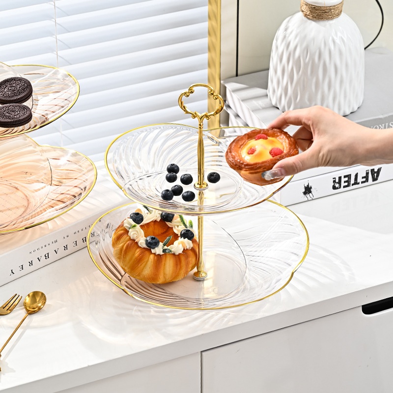 Khay Nhựa Trong Suốt 2 Tầng Đựng Kẹo Mứt Viền Vàng 5