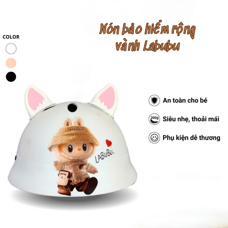 Nón Bảo Hiểm Vành Rộng Có Tai Hình Labubu Cho Bé 4