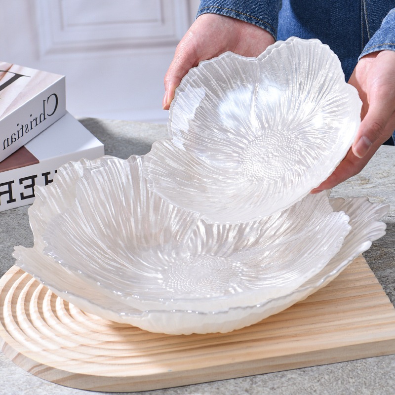 Set 3 Đĩa Thuỷ Tinh Hình Hoa Ánh Ngọc Trai 5