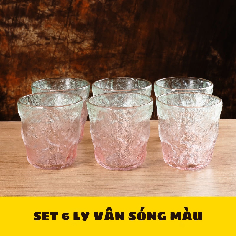 Set 6 Cốc Thủy Tinh Vân Sóng Cầu Vồng 5