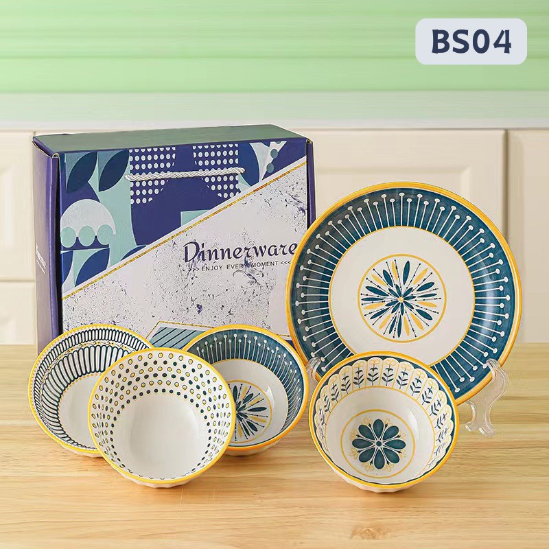 Set Bát Dĩa Sứ Hoa Văn Thổ Cẩm 4