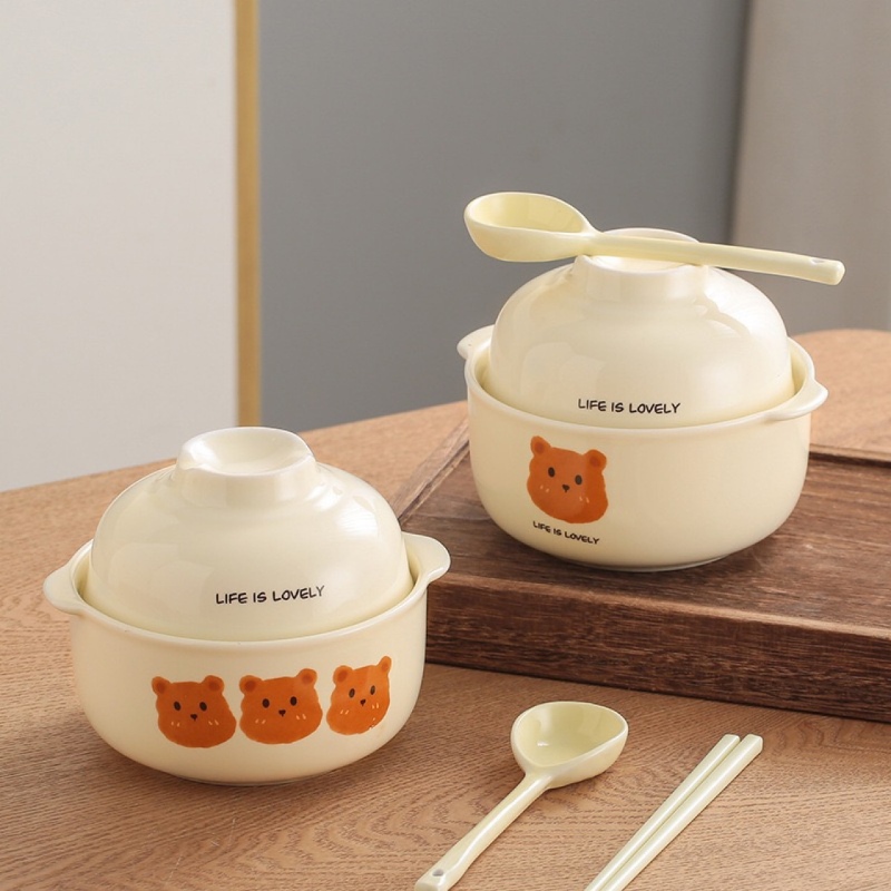 Set Bát Úp Mỳ 2 Trong 1 Có Nắp Đậy Kèm Thìa 5