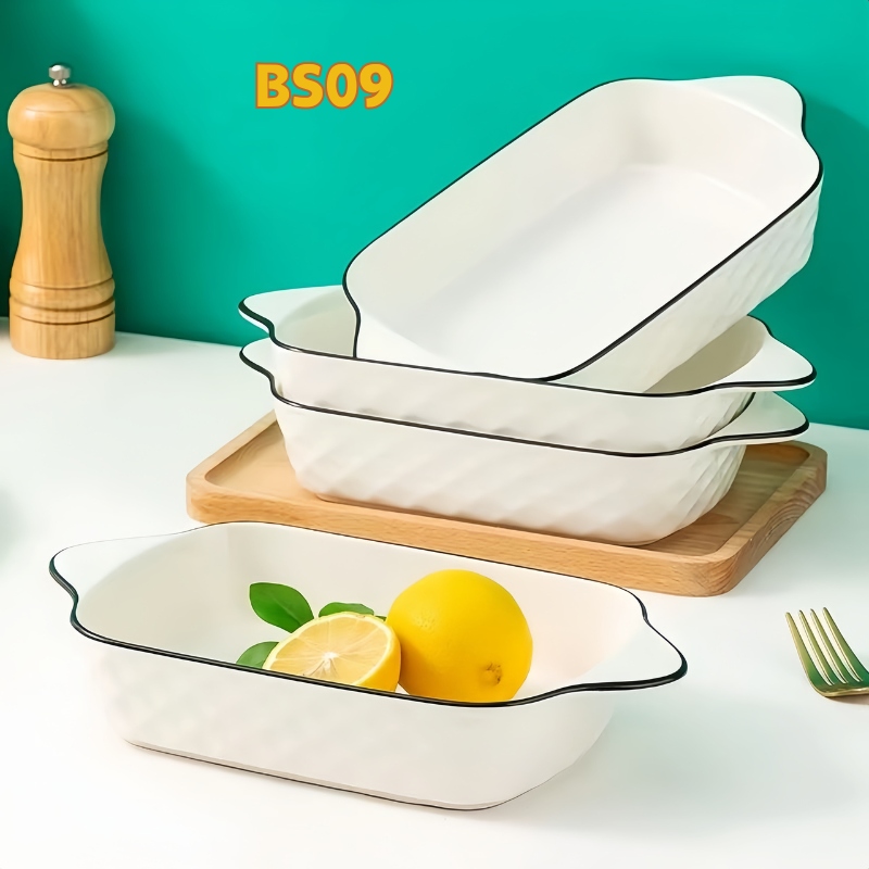 Thố sứ Chữ Nhật Có Tay Cầm Viền Đen Size 10.5cm 4