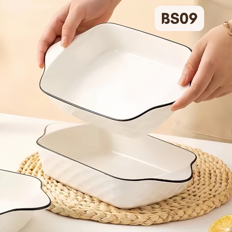 Thố sứ Chữ Nhật Có Tay Cầm Viền Đen Size 10.5cm 5