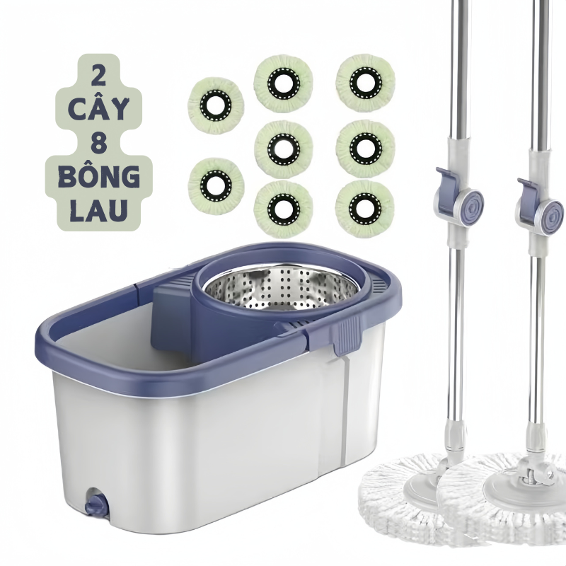 Thùng Lau Nhà 360 Độ Kèm 2 Cây 8 Bông Lau Tiện Lợi 4