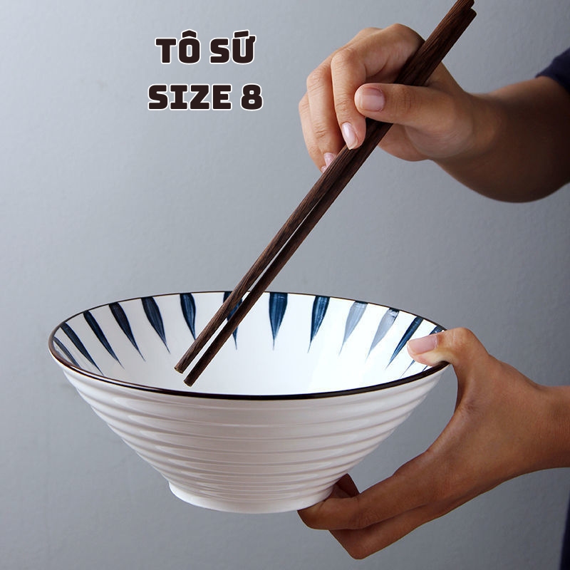 Tô Sứ Tráng Men Size 8 Họa Tiết Kẻ Xọc Xanh 4
