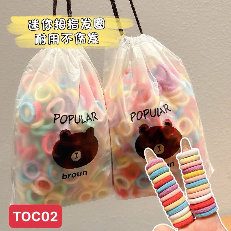 Túi Chun Cột Tóc Mix Màu Kèm Túi Rút Gấu Nâu 5