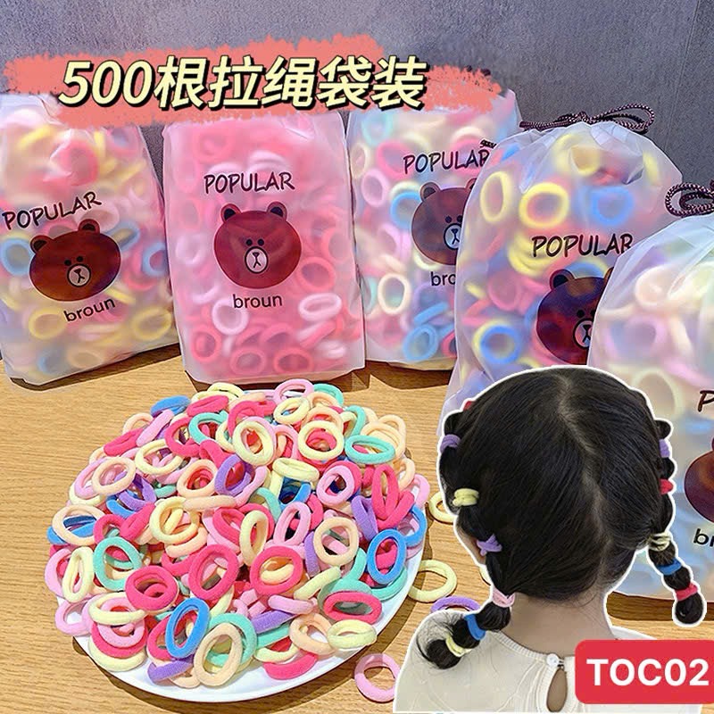 Túi Chun Cột Tóc Mix Màu Kèm Túi Rút Gấu Nâu 4