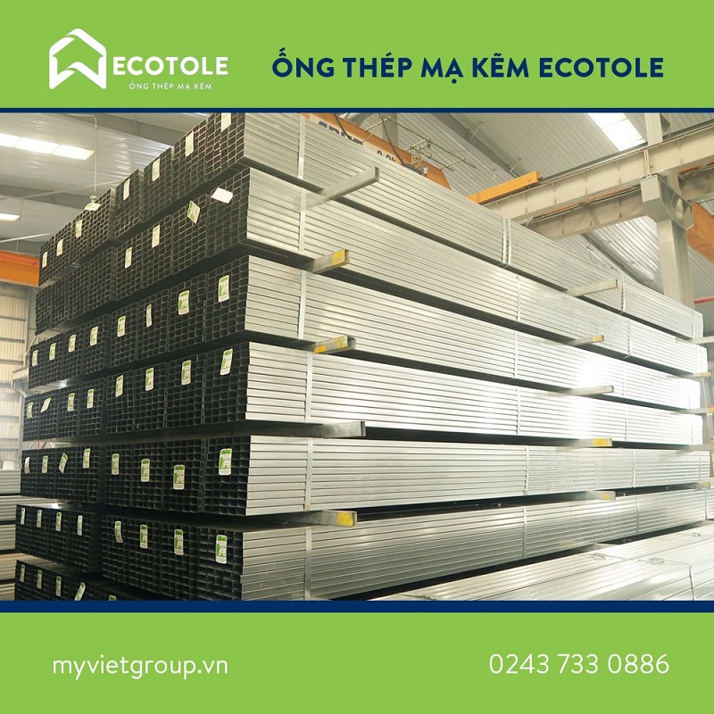 Hình ảnh thực tế của thép hộp vuông mạ kẽm Ecotole được sản xuất tại Nhà máy Mỹ Việt