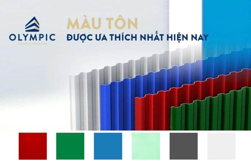 Bảng &nbsp;màu tôn cách nhiệt Olympic PU sóng ngói khổ 1.07m