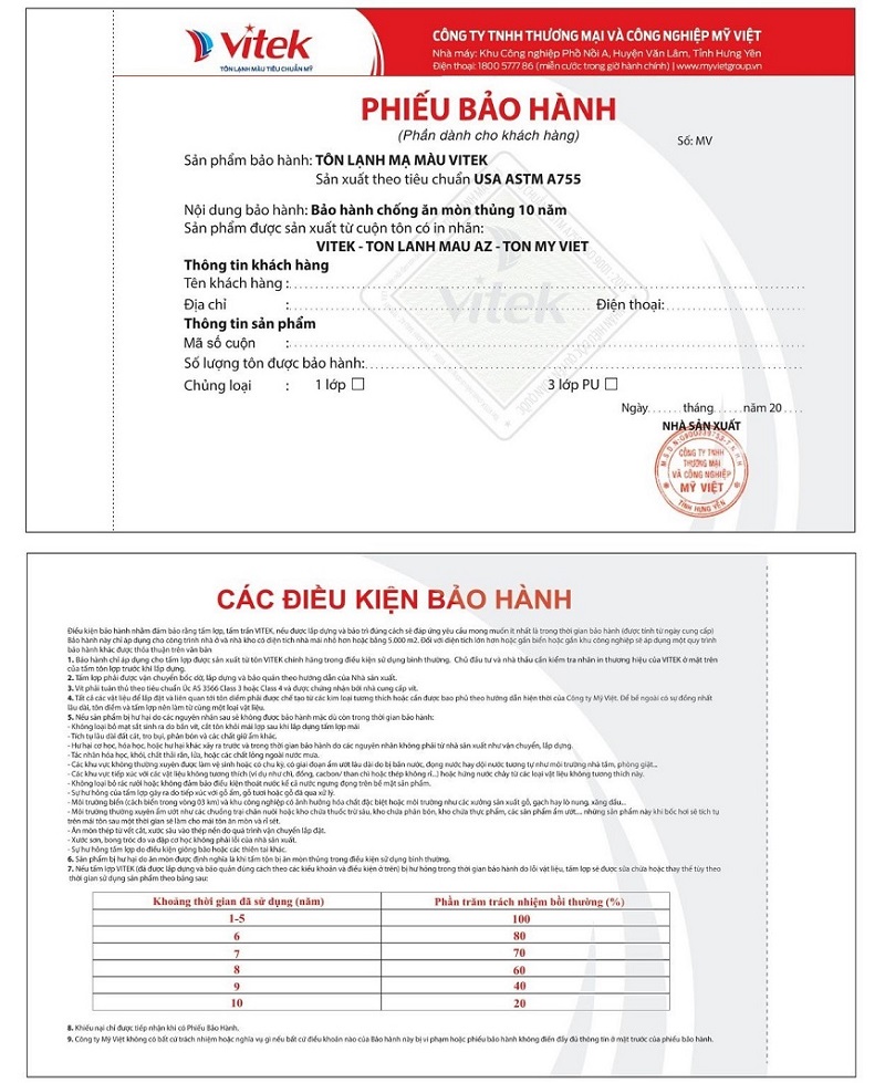 Tôn cách nhiệt Vitek 6 sóng 1.08m
