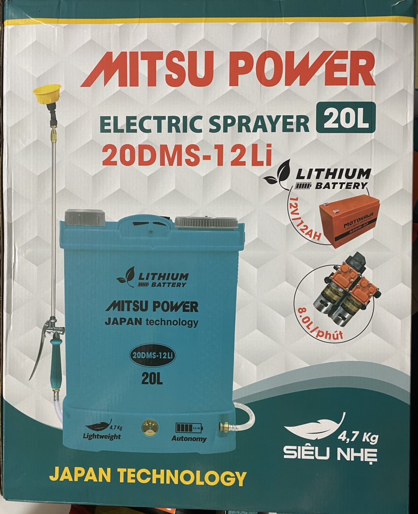 BÌNH XỊT ĐIỆN MITSU POWER 20DMS-12LI (20L,  12AH, BƠM ĐOI)