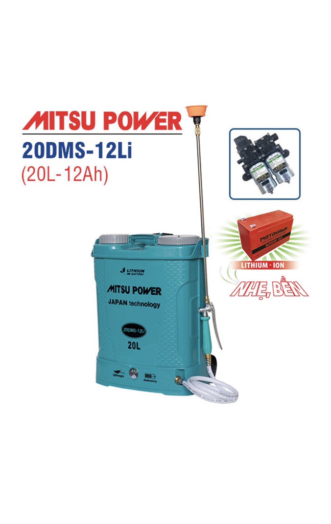 BÌNH XỊT ĐIỆN MITSU POWER 20DMS-12LI (20L,  12AH, BƠM ĐOI)