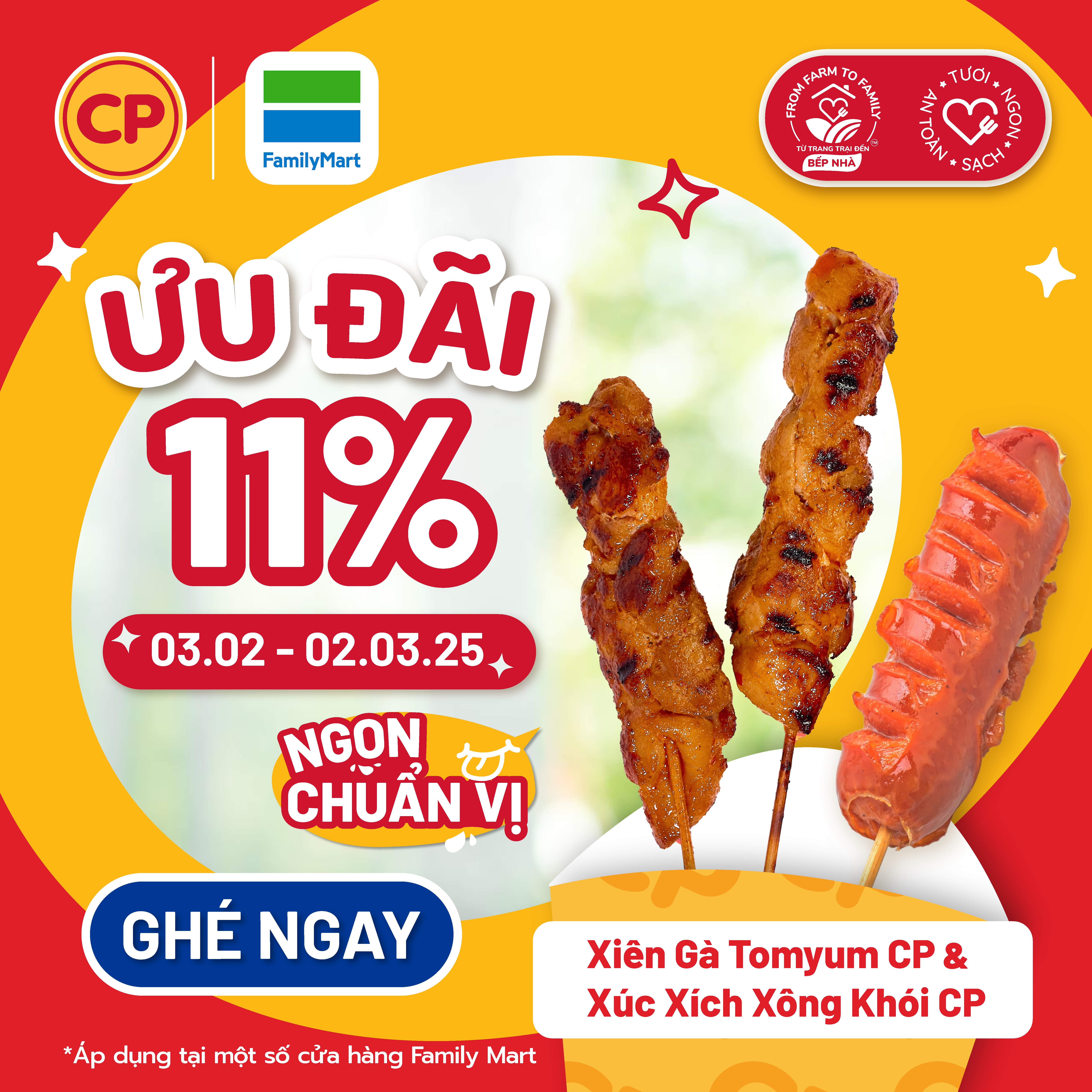 [CP x FamilyMart] Deal Hời Back To School - Giảm 11% Xúc Xích CP, Gà Xiên CP