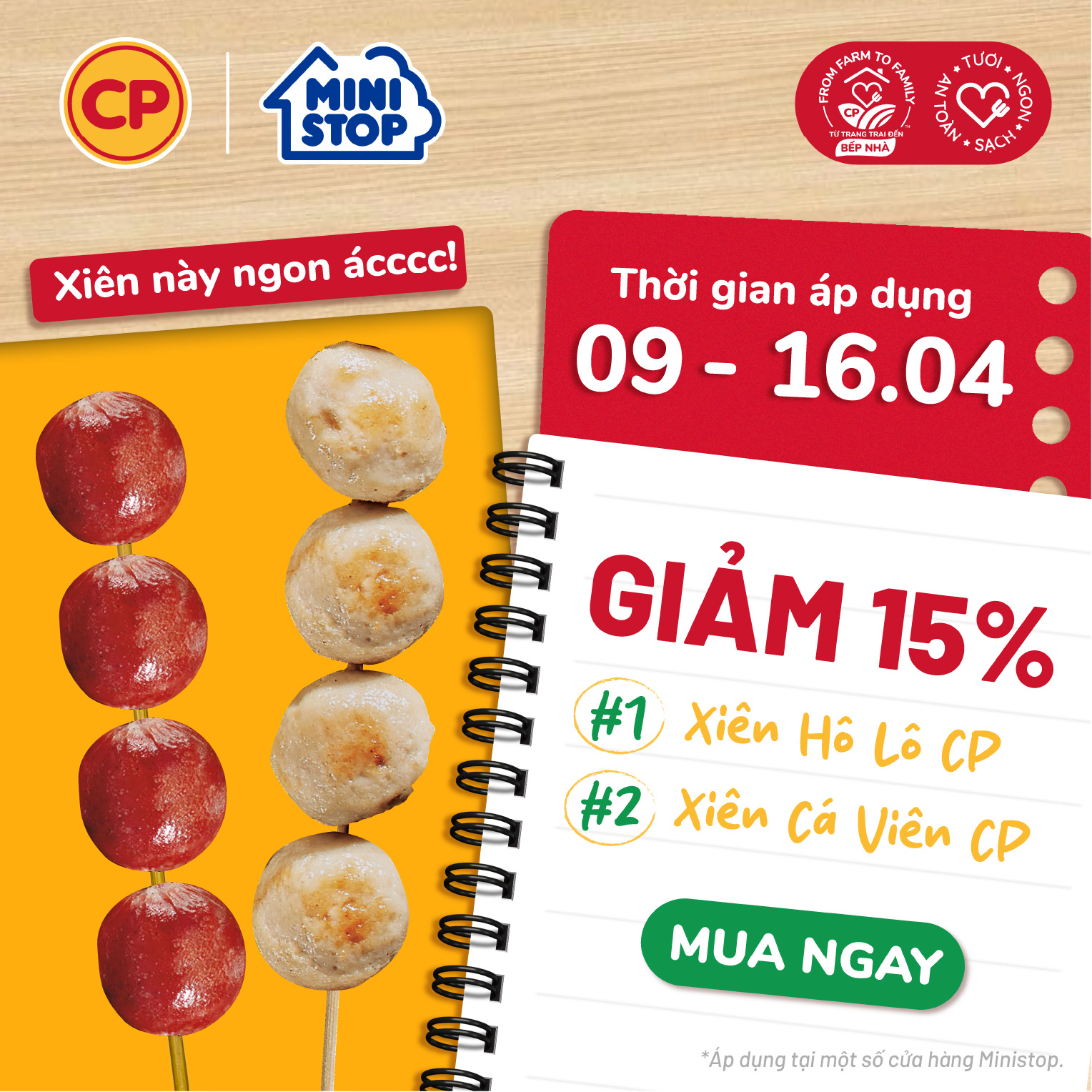 [CP x MINISTOP] Giảm 15% Xúc xích hồ lô và Cá viên xiên