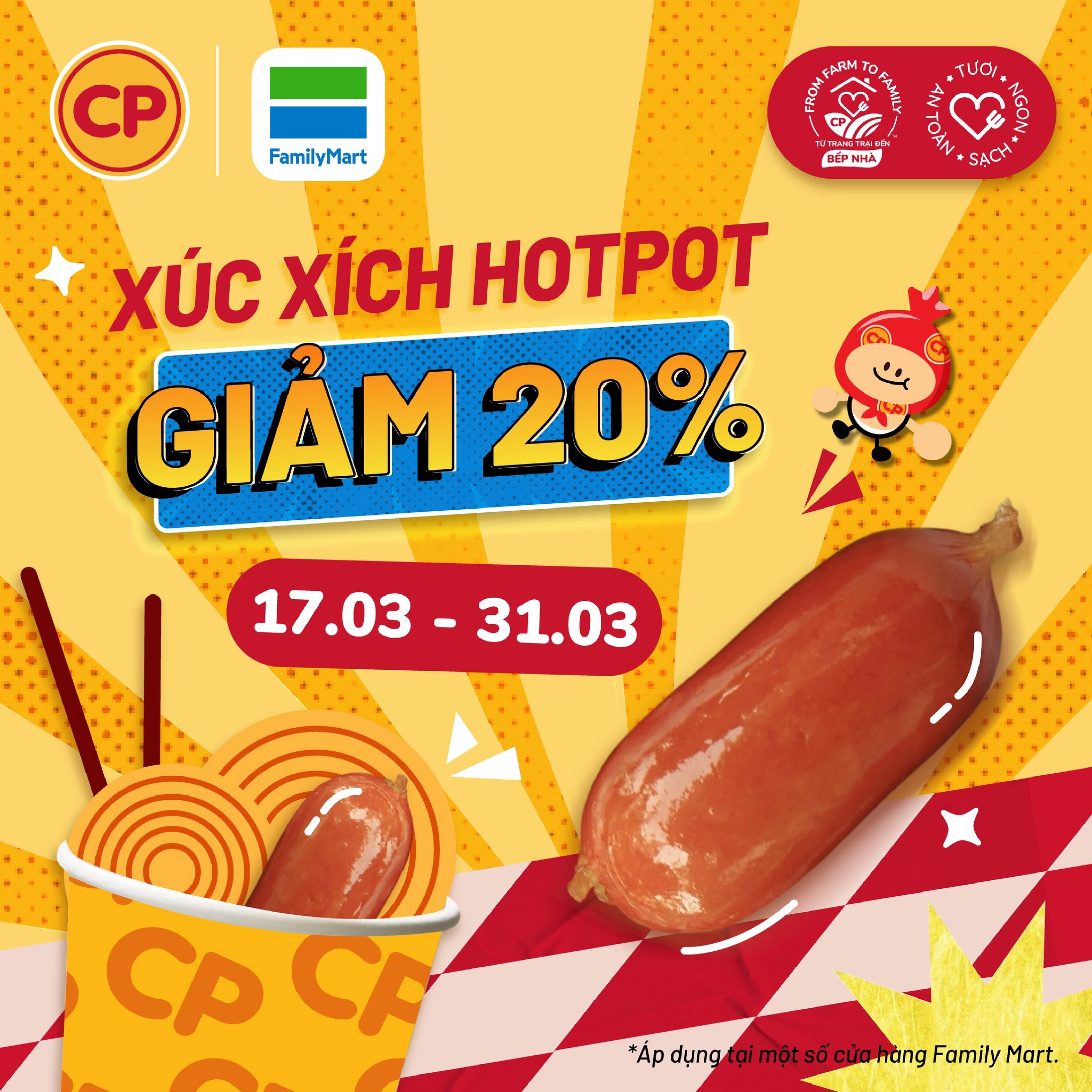 [CP x Family Mart] Giảm ngay 20% cho sản phẩm Xúc xích Hotpot CP