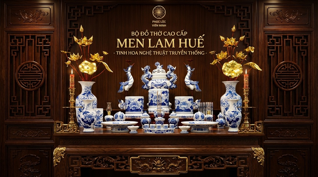 Tìm hiểu Bộ đồ thờ men lam Gốm Sứ Bát Tràng Cao Cấp: Vẻ đẹp thanh cao vượt thời gian