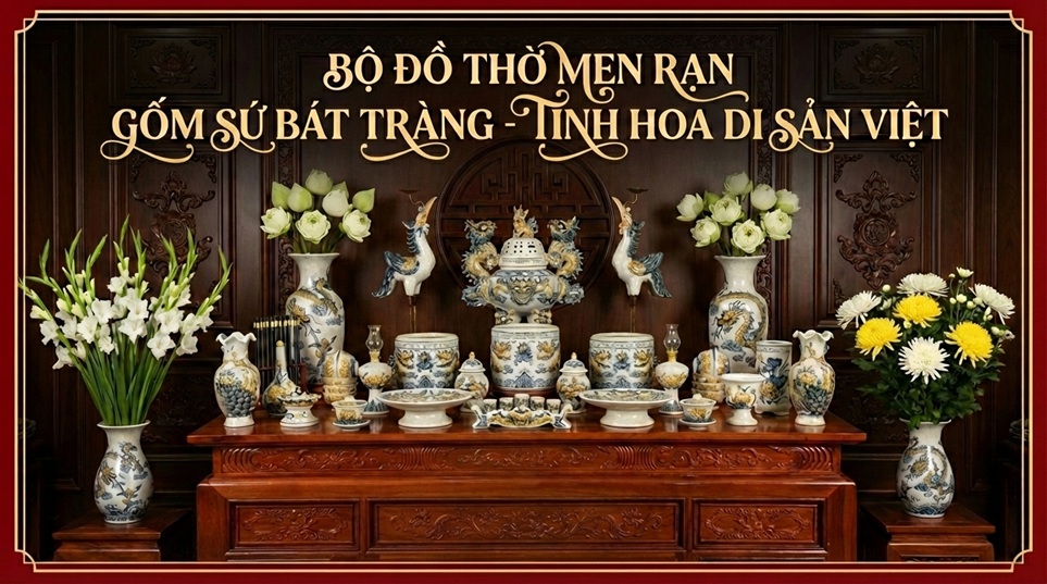 Tìm hiểu Bộ đồ thờ men rạn Gốm Sứ Bát Tràng Cao Cấp: Tinh hoa di sản Việt