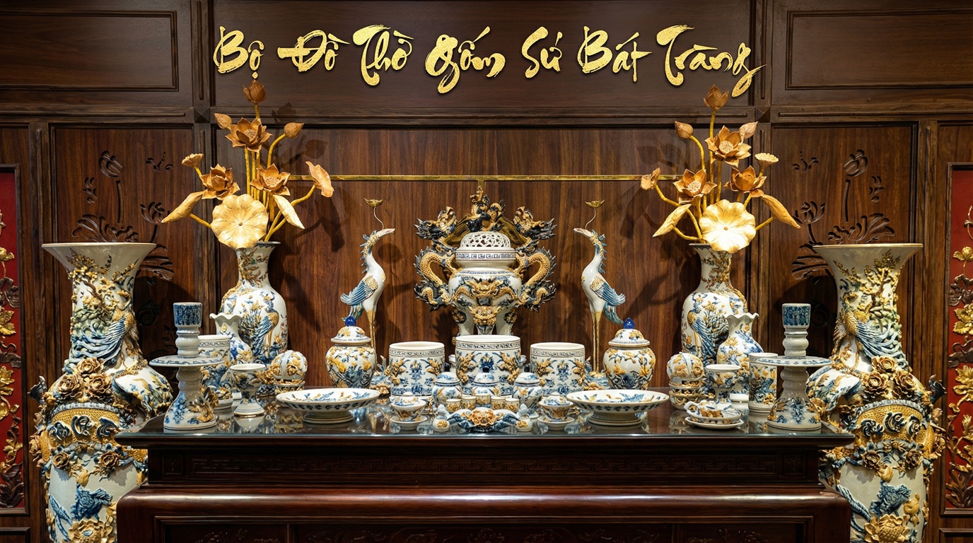 Giá bộ đồ thờ Gốm Sứ Bát Tràng