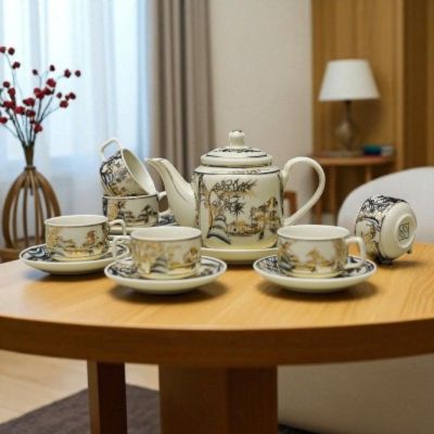 Bộ Ấm Chén Bằng Gốm - Phúc Lộc Viên Minh