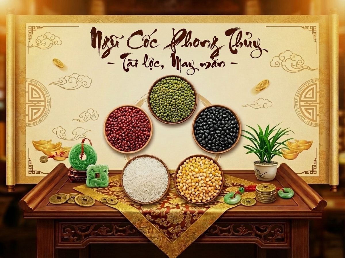 Năm loại ngũ cốc phong thủy đặt vào bình hút lộc