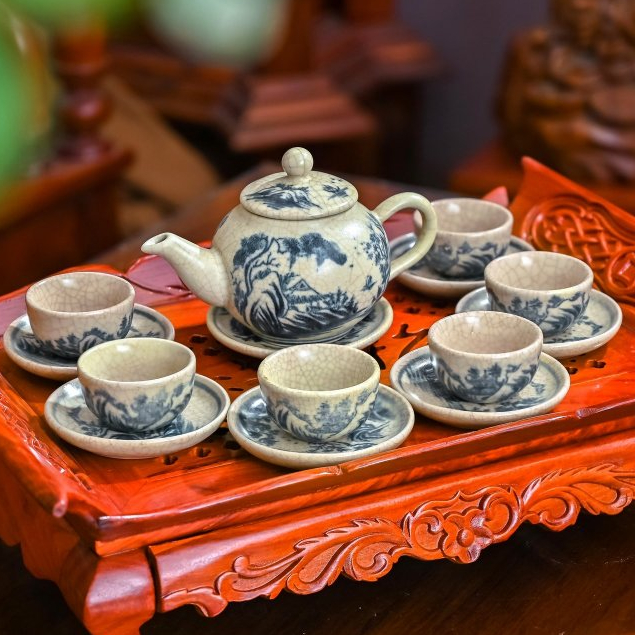 Ấm Chén Bát Tràng Men Rạn Giả Cổ - Gốm Sứ Phúc Lộc Viên Minh