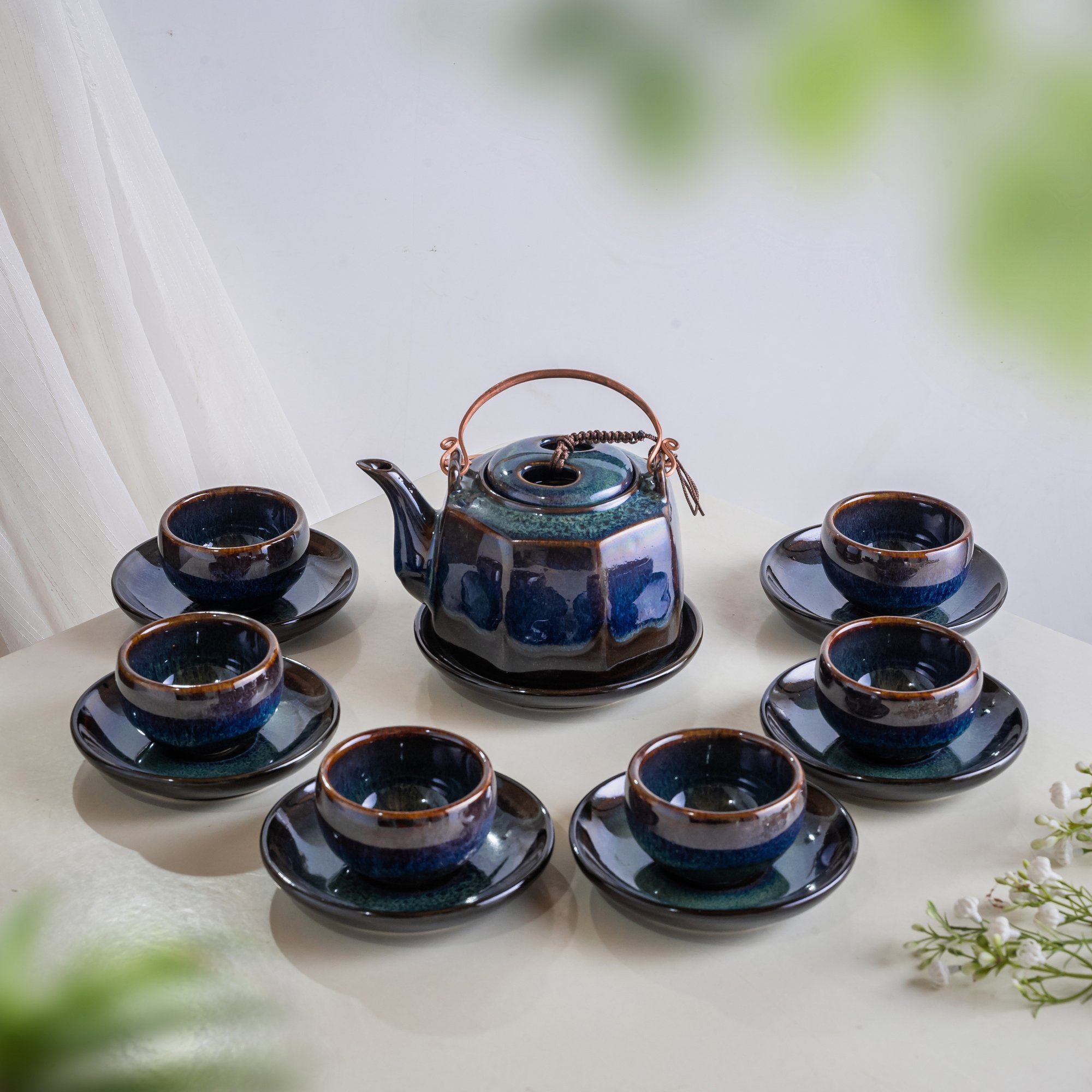 Ấm Chén Men Hoả Biến Gốm Sứ Bát Tràng - Phúc Lộc Viên Minh