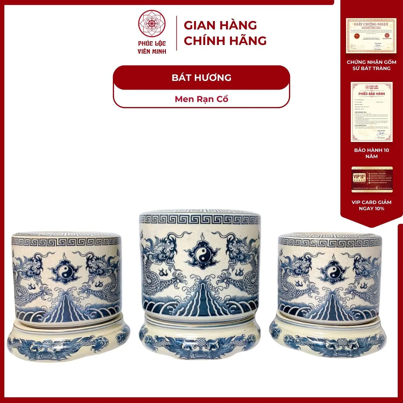 Bát Hương Men Rạn Cổ Gốm Sứ Bát Tràng - Gốm Sứ Phúc Lộc Viên Minh