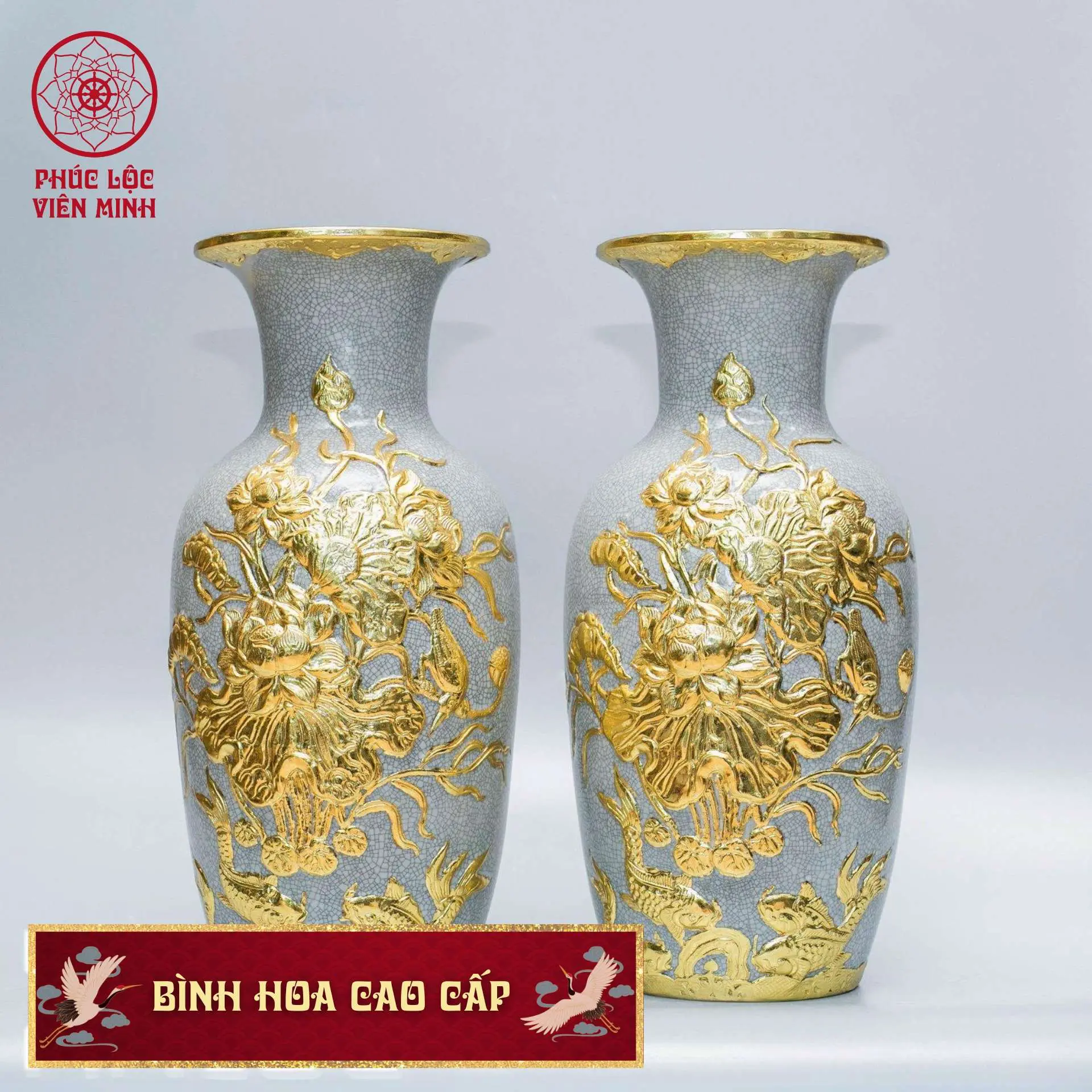 Bình Hoa Cao Cấp Đắp Nổi Gốm Sứ Bát Tràng - Phúc Lộc Viên Minh