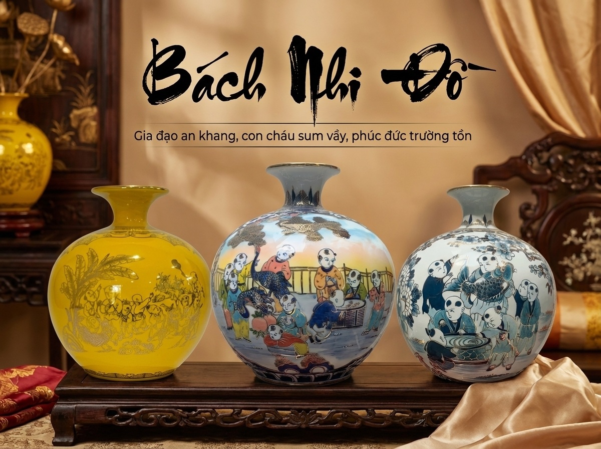 Bình Hút Lộc họa tiết Bách Nhi Đồ cầu con cái phúc đức