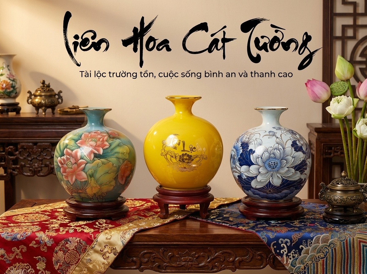 Bình Hút Lộc Liên Hoa Cát Tường men hỏa biến