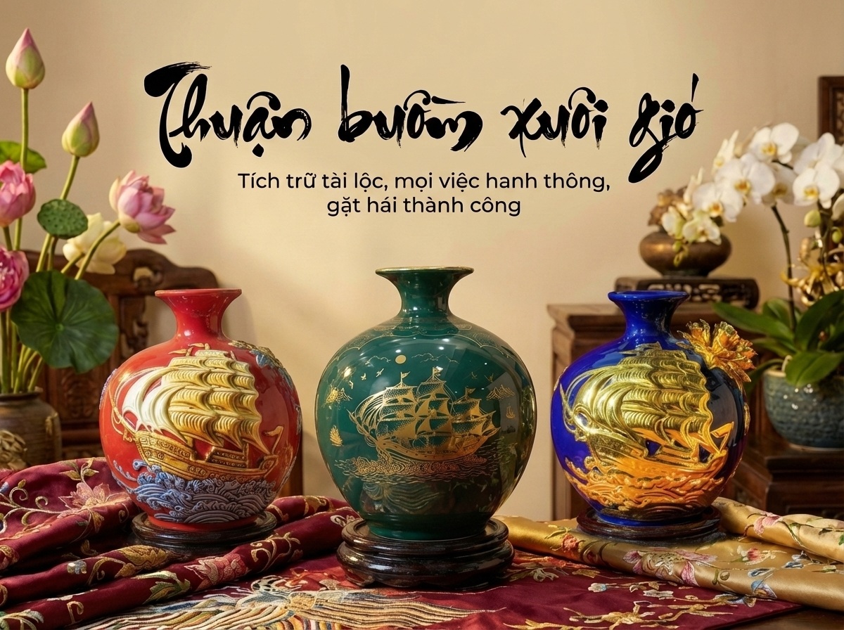 Bình Hút Lộc họa tiết Thuận Buồm Xuôi Gió vẽ tay cao cấp