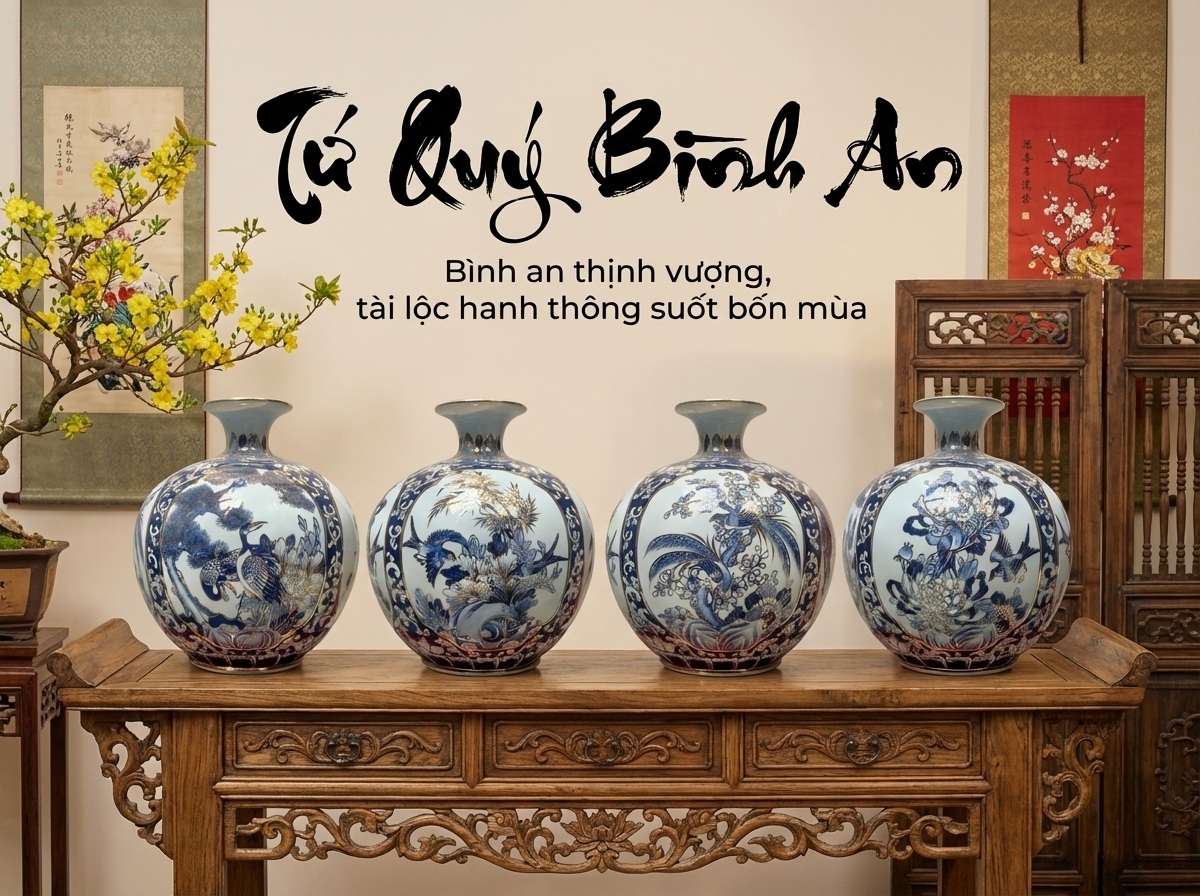 Bình Hút Lộc họa tiết Tứ Quý Tùng Cúc Trúc Mai