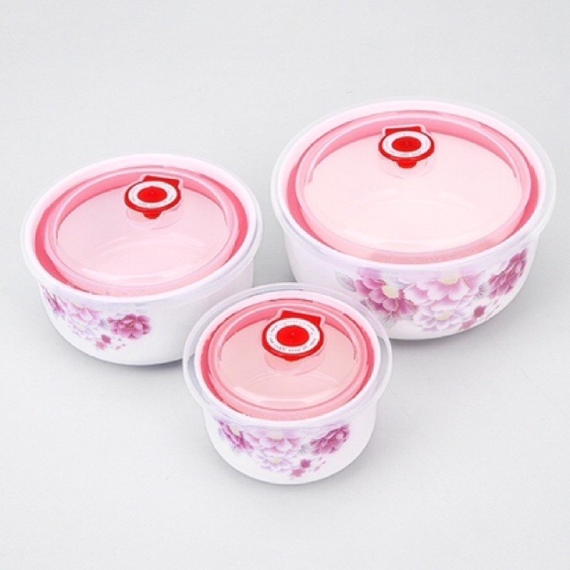Bộ 3 Thố Sứ Hút Chân Không Có Nắp - Gốm Sứ Phúc Lộc Viên Minh