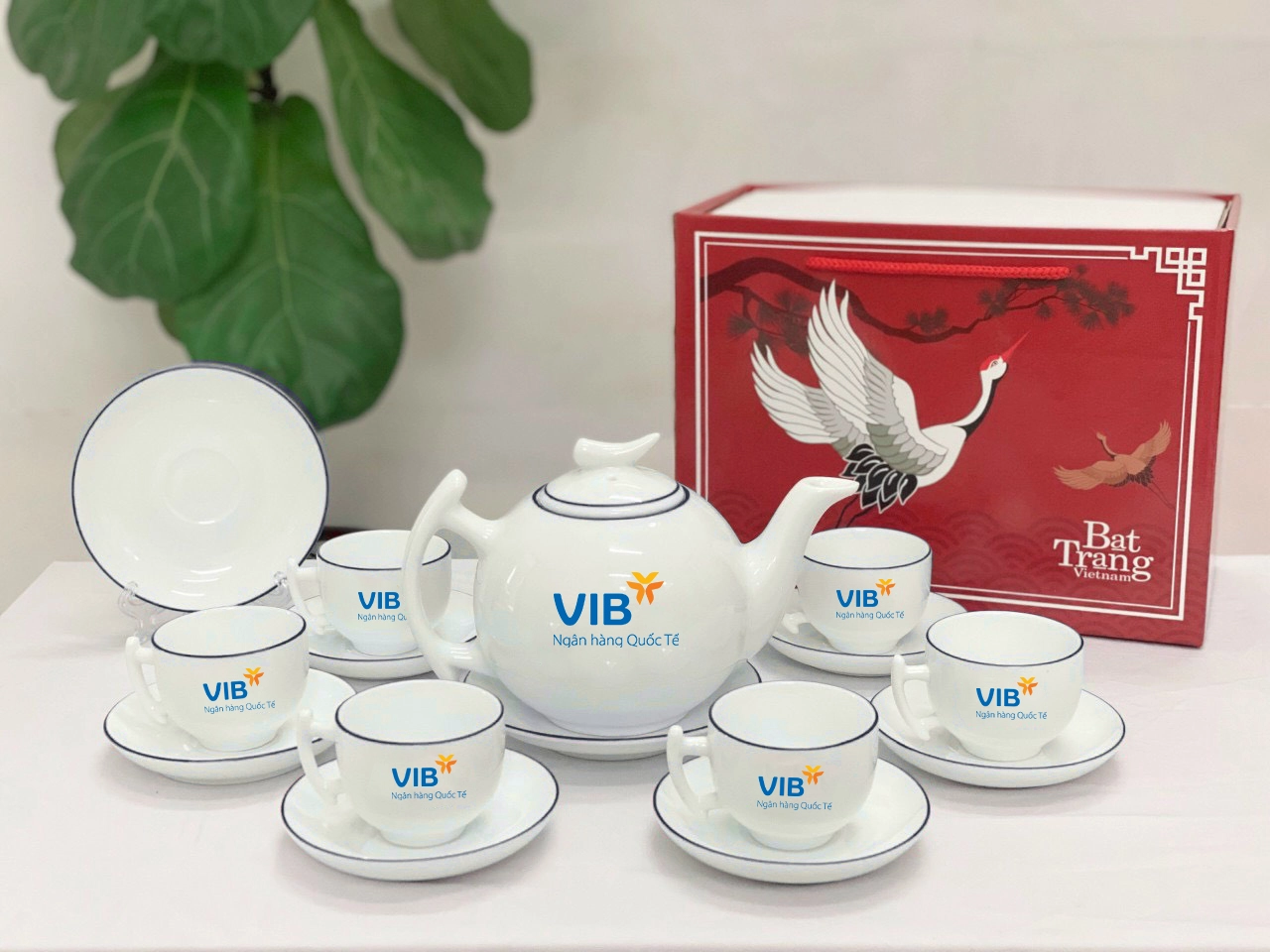  Bộ Ấm Chén Gốm Sứ In Logo - Phúc Lộc Viên Minh
