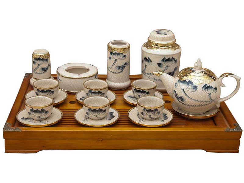 Bộ Ấm Chén Hoa Sen - Gốm Sứ Bát Tràng - Phúc Lộc Viên Minh