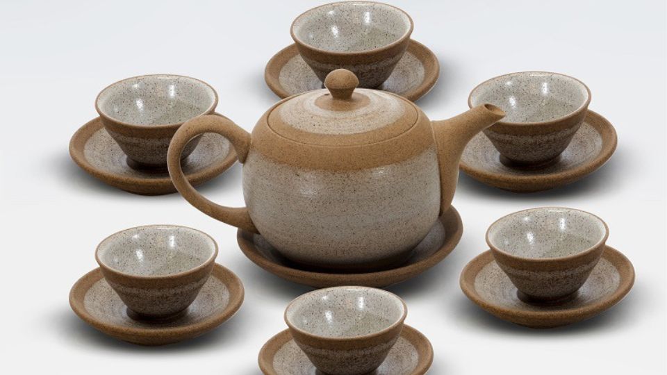 Bộ Ấm Chén Hồng Sa Màu Nâu Gốm Sứ Bát Tràng