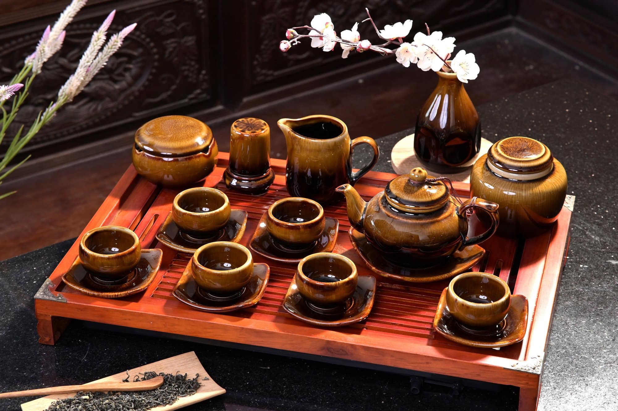 Bộ Ấm Chén Men Hoả Biến Bát Tràng - Gốm Sứ Phúc Lộc Viên Minh